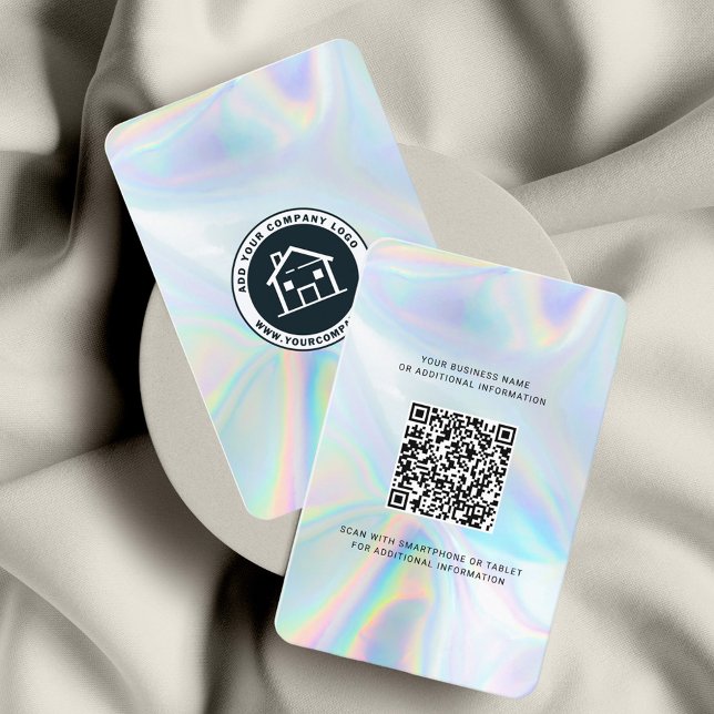 Modern Company Logo Minimal Holographic QR Code Business Card (Company Logo QR Code Iridescent Holographic Modern Business Card)
