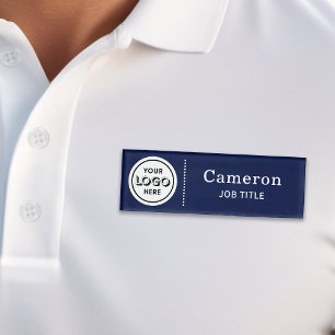 Modern Company Logo Navy Blue Employee Name Tag