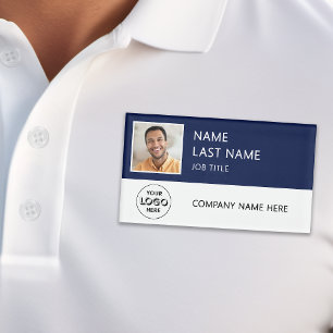 Modern Company Logo Navy Blue Employee Photo Name Tag