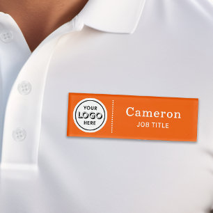 Modern Company Logo Orange Employee Name Tag