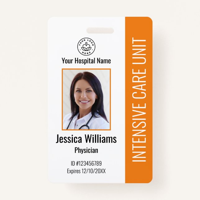 Modern Company Logo Photo Orange Employee ID ID Badge (Front)