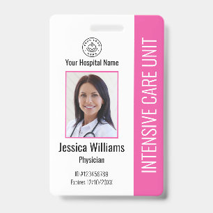 Modern Company Logo Photo Pink Employee ID Badge