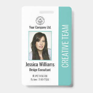 Modern Company Logo Photo Teal Employee ID  Badge
