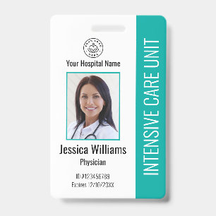 Modern Company Logo Photo Teal Employee ID Badge