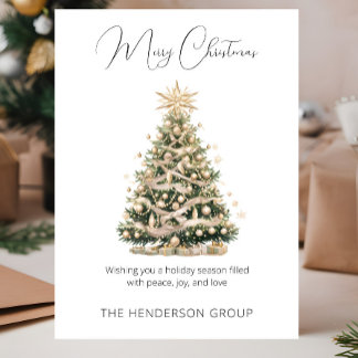 Modern Company Logo QR Code Merry Christmas Tree Holiday Card