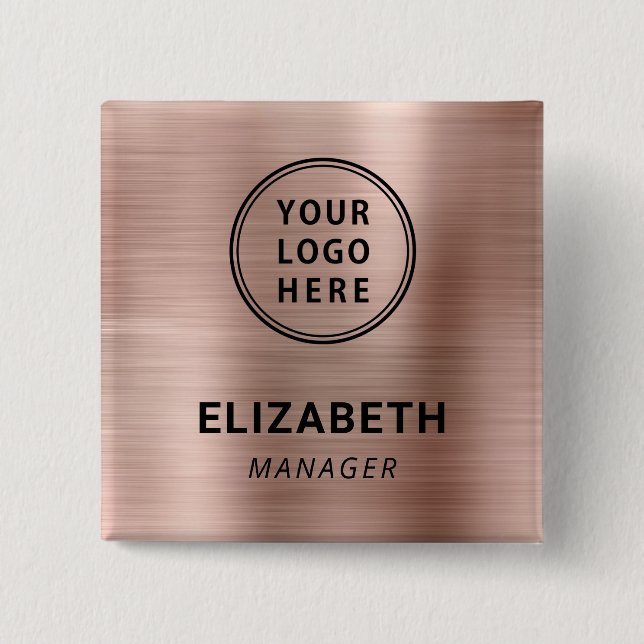 Modern Company Logo Rose Gold Name Tag 15 Cm Square Badge (Front)