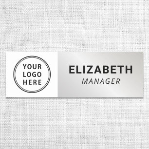Modern Company Logo Silver Name Tag