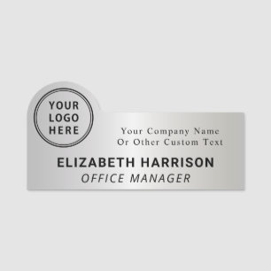 Modern Company Logo Silver Name Tag