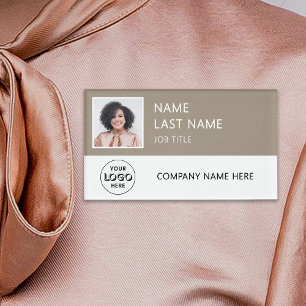 Modern Company Logo Tan Employee Photo Name Tag