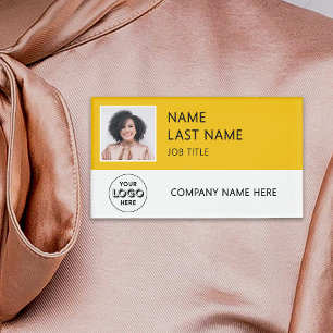 Modern Company Logo Yellow Employee Photo Name Tag
