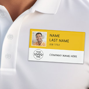 Modern Company Logo Yellow Employee Photo Name Tag