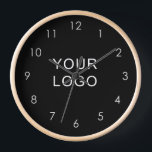 Modern Company Professional Business Logo Black   Clock<br><div class="desc">Modern Customisable Business Company Corporate Logo gifts. Add your logo or image to this modern, elegant minimalist white design. You can simply add your company logo, image, or personal photo. Editable logo or photo business or individual personal gift for a friend, co-worker, or anyone else. Customisable company business employee staff...</div>