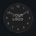 Modern Company Professional Business Logo Black    Round Clock<br><div class="desc">Modern Customisable Business Company Corporate Logo gifts. Add your logo or image to this modern, elegant minimalist white design. You can simply add your company logo, image, or personal photo. Editable logo or photo business or individual personal gift for a friend, co-worker, or anyone else. Customisable company business employee staff...</div>