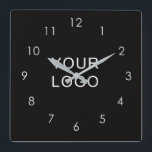 Modern Company Professional Business Logo Black  Square Wall Clock<br><div class="desc">Modern Customisable Business Company Corporate Logo gifts. Add your logo or image to this modern, elegant minimalist white design. You can simply add your company logo, image, or personal photo. Editable logo or photo business or individual personal gift for a friend, co-worker, or anyone else. Customisable company business employee staff...</div>