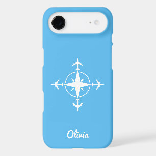 Modern Compass Aeroplane Travel Stylish Custom Blu