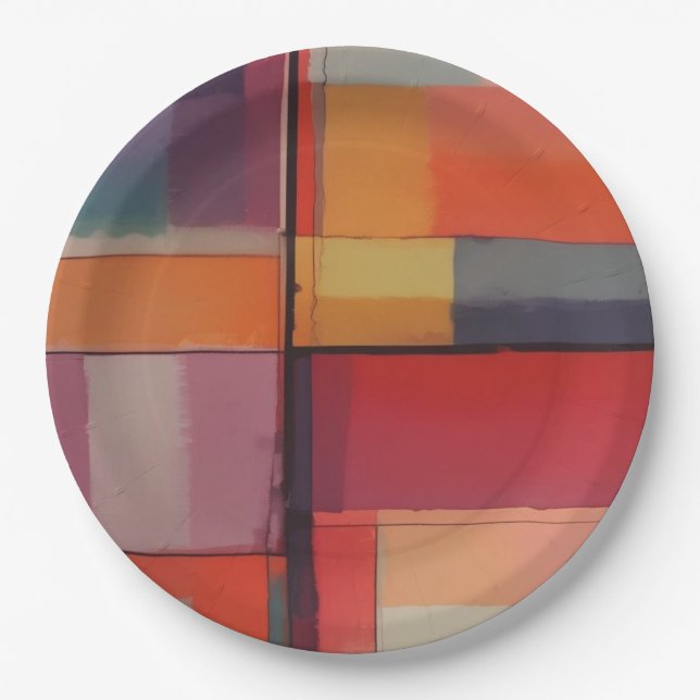 Modern Composition Abstract Artwork Paper Plate (Front)