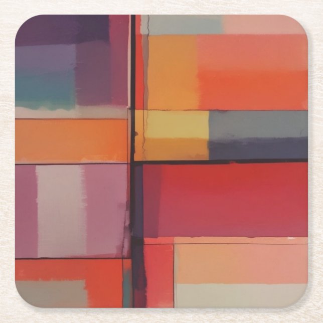 Modern Composition Abstract Artwork Square Paper Coaster (Front)