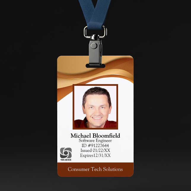 Modern Computer Software Company Gold Brown ID ID Badge (Creator Uploaded)