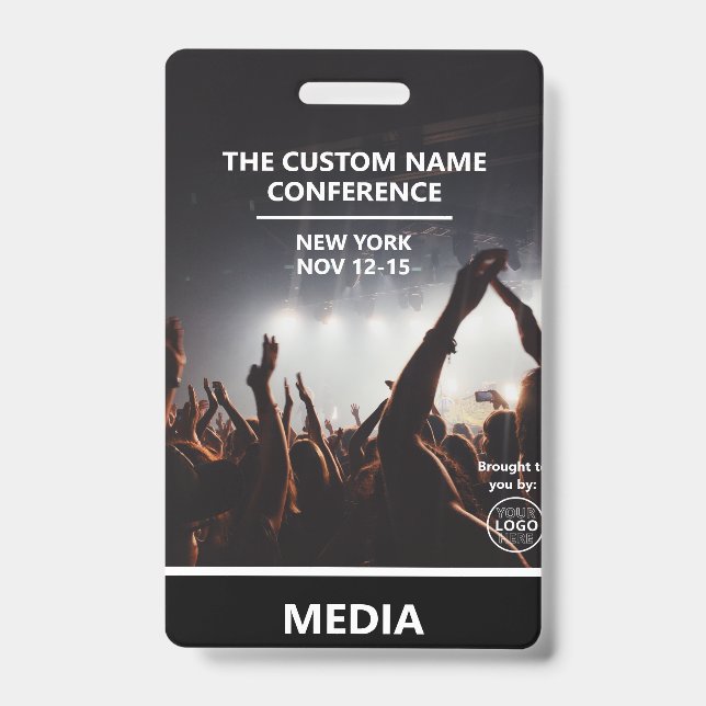 Modern Conference Media Access Pass QR Code Custom ID Badge (Front)