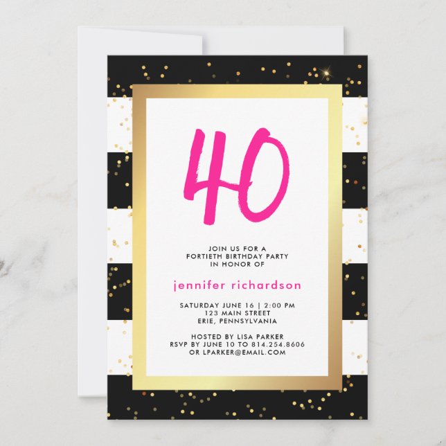 Modern Confetti | 40th Birthday Party Invitation (Front)