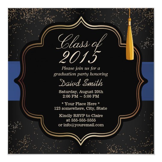 Modern Confetti Blue Ribbon Dark Graduation Party Card