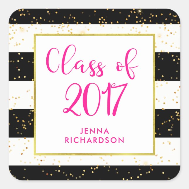 Modern Confetti | Class of 2017 Graduation Party Square Sticker (Front)