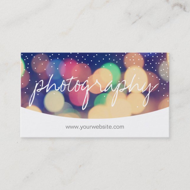 Modern Confetti Dots Script Photography Business Card (Front)