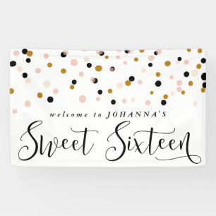 Modern Confetti Dots Sweet Sixteen Birthday Banner
