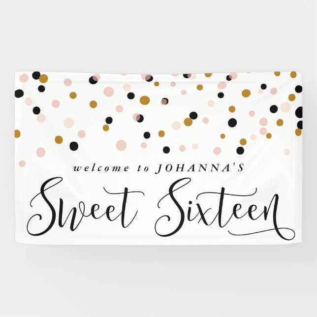 Modern Confetti Dots Sweet Sixteen Birthday Banner (Horizontal)