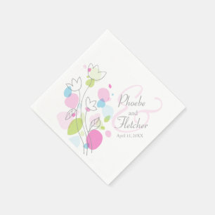 Modern confetti flower name date wedding napkins
