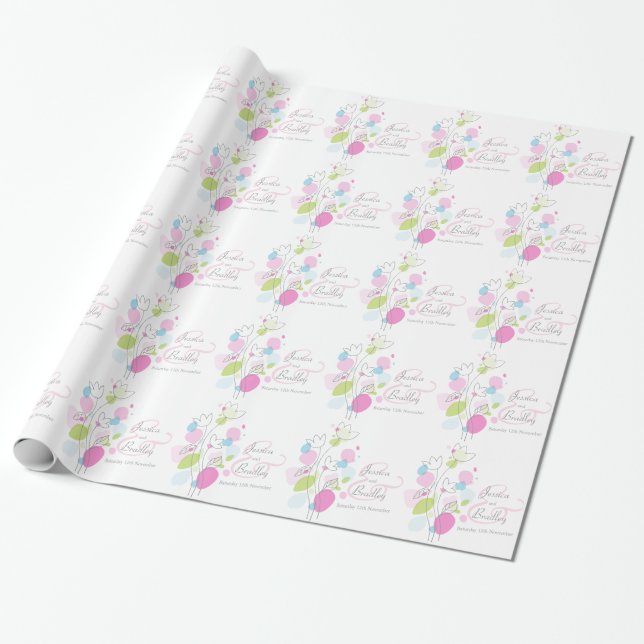 Modern confetti flower petals custom wedding wrap wrapping paper (Unrolled)