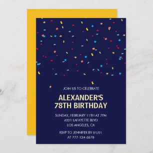 Modern Confetti Navy blue Men 78th birthday Invitation