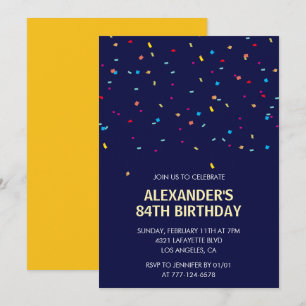 Modern Confetti Navy blue Men 84th birthday Invitation