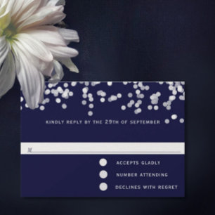Modern Confetti Navy Shooting Stars Wedding RSVP Card