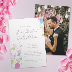 Modern confetti petals pink photo wedding invitation