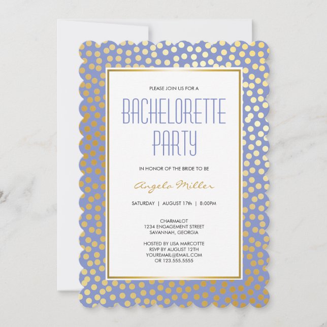 Modern Confetti Polka Dots Lavender and Gold Invitation (Front)