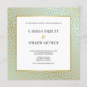 Modern Confetti Polka Dots Mint Gold Wedding Invitation