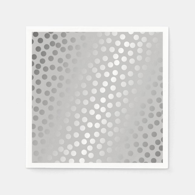 Modern Confetti Polka Dots Pattern Grey and Silver Napkin (Front)