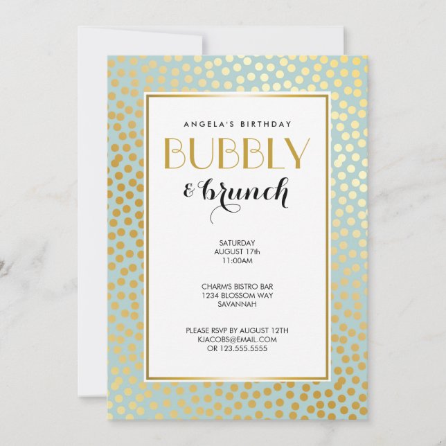 Modern Confetti Polka Dots Pattern Mint and Gold Invitation (Front)