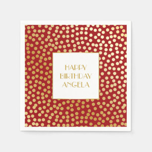 Modern Confetti Polka Dots Red and Gold Napkin