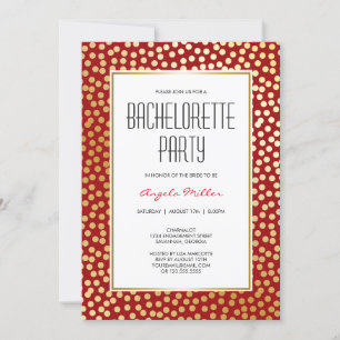 Modern Confetti Polka Dots Red Gold Party Invitation
