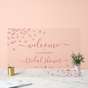 Modern Confetti Script Bridal Shower Welcome Blush Acrylic Sign