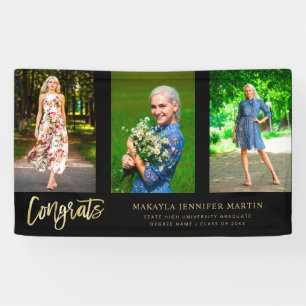 Modern Congrats 3 Photo Graduate Banner - Gold