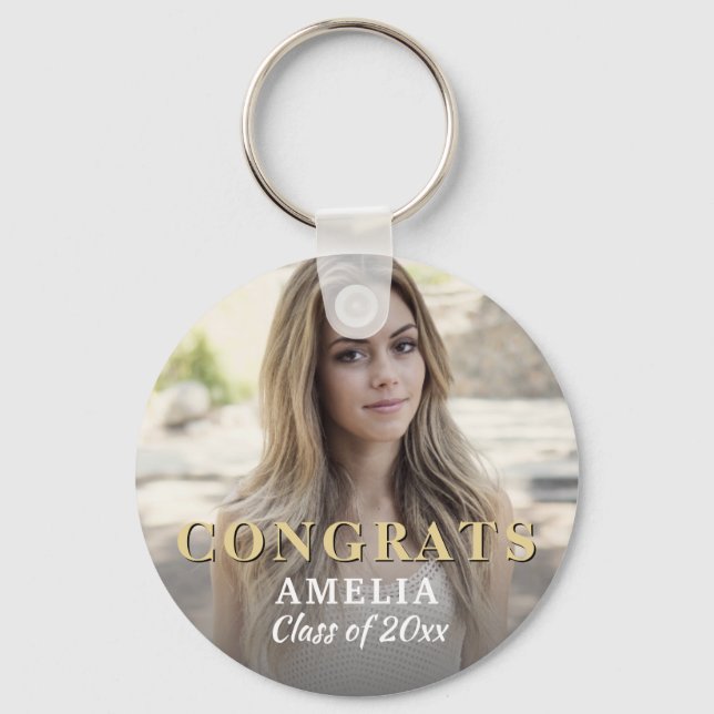 Modern Congrats Full Photo Graduation Key Ring (Front)