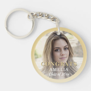 Modern Congrats Full Photo Graduation Key Ring