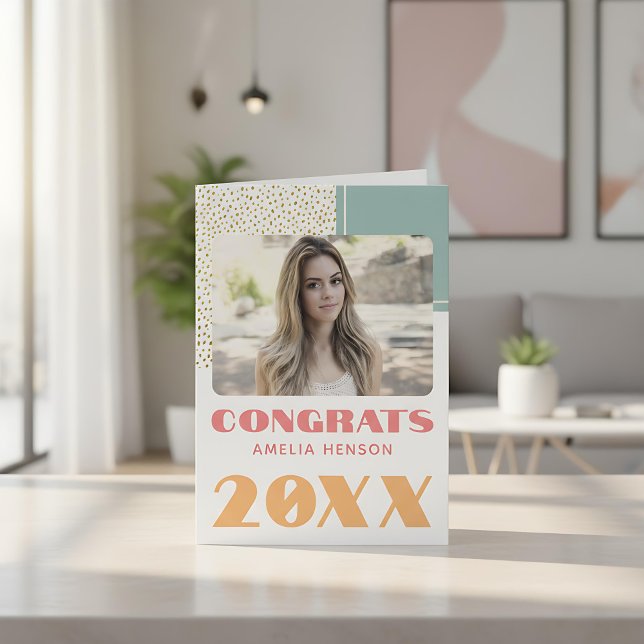 Modern Congrats Gold Glitter Graduate Photo Card (Creator Uploaded)