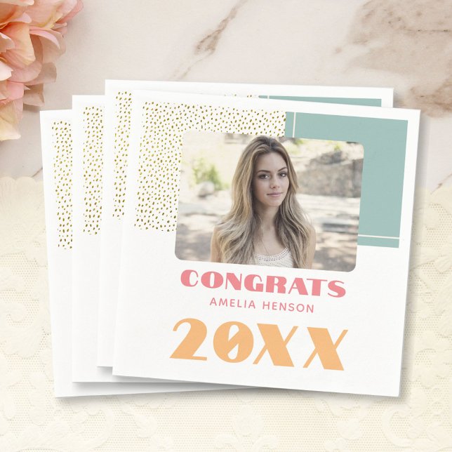 Modern Congrats Gold Glitter Graduate Photo Party Napkin (Creator Uploaded)
