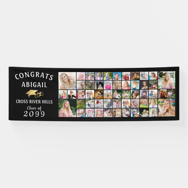 Modern CONGRATS GRAD 53 Photo Collage Banner (Horizontal)