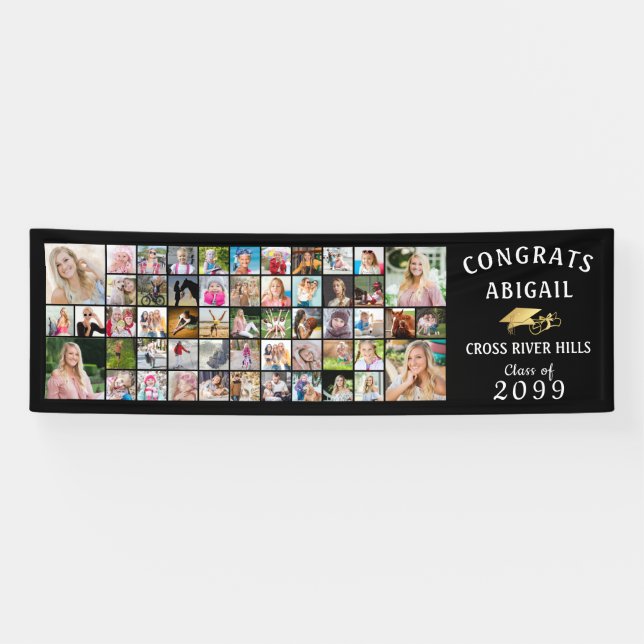 Modern CONGRATS GRAD 53 Photo Collage Banner (Horizontal)