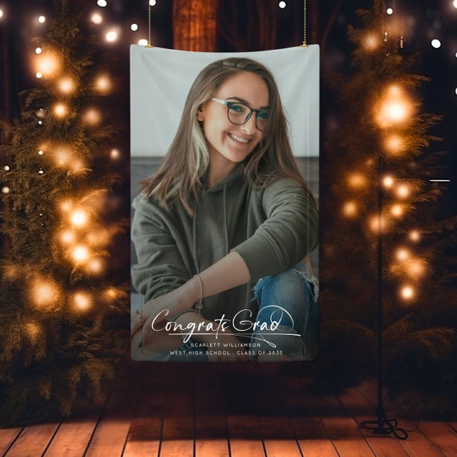 Modern Congrats Grad Graduation Photo Script Banner (Creator Uploaded)